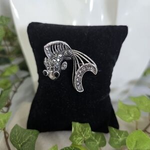 Vintage Silver Fish Brooch Pin with Marcasite Crystal Stones